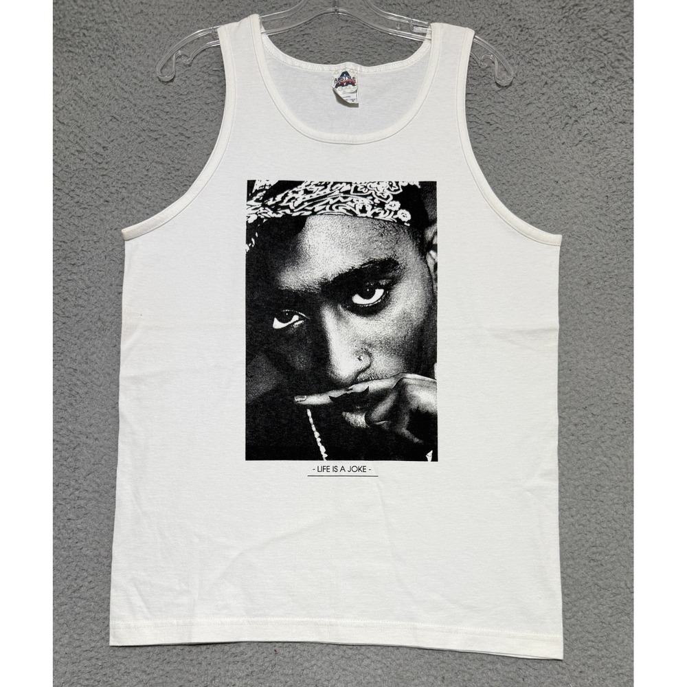 Vintage Alstyle tag Tupac Shakur Life is a Joke Tank Top Mens M 100% Cotton